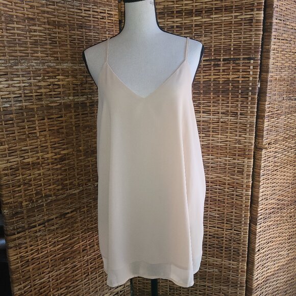 SOTEER Camisole Blouse Size Large Double Layer Spaghetti Strap Light Beige - Picture 1 of 4